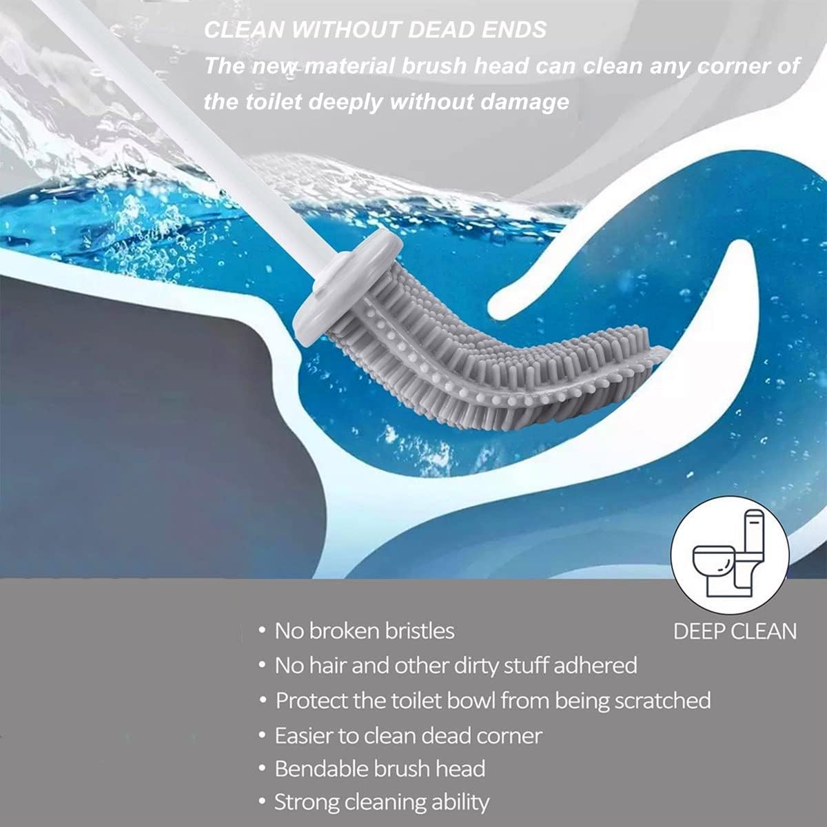 Toilet Brush with Holder Silicone Toilet Brush and Cleaning Brush for Household Bathroom Toliet Brush Set (Black,Gray)