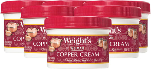 Wright's Copper and Brass Cream Cleaner - Gently Cleans and Removes Tarnish Without Scratching, 8 Ounce (Pack of 6)