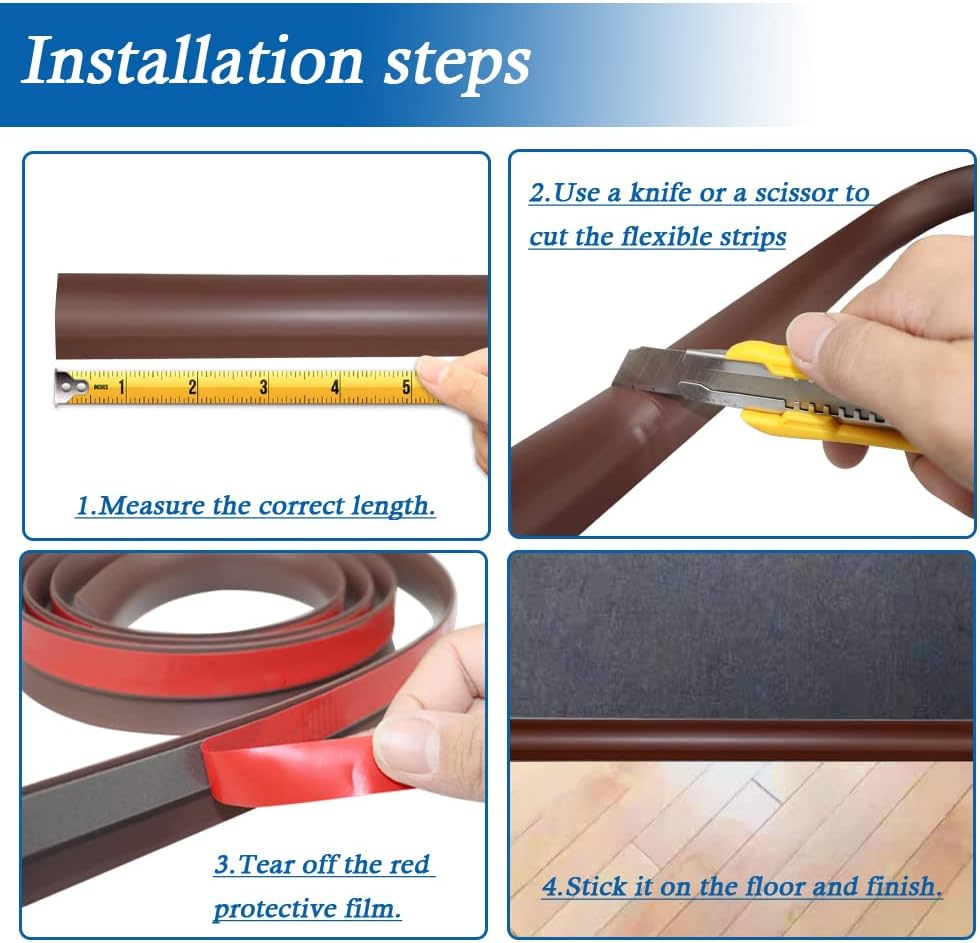 Floor Transition Strip Self Adhesive Carpet & Flooring Transitions Edging Trim Strip PVC Threshold Transitions Suitable for Threshold Height Less Than 5mm (3.3Ft, Brown)