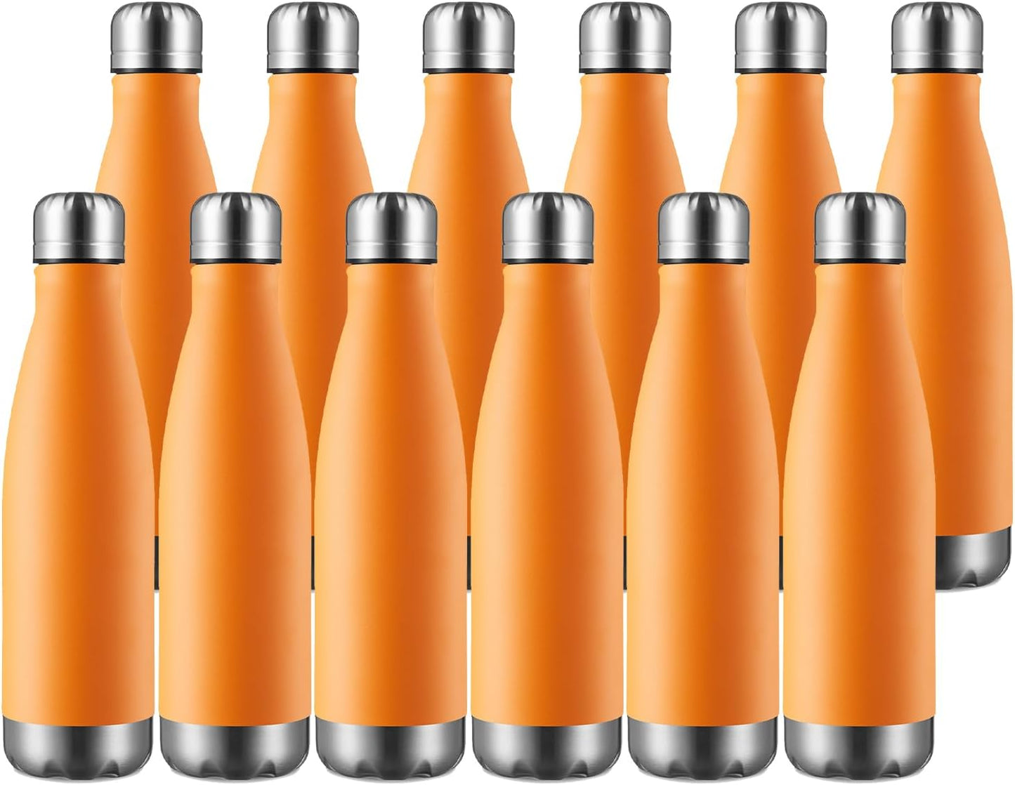 MEWAY 17oz Sport Water Bottle 12 Pack Vacuum Insulated Stainless Steel Leak-Proof Double Wall Cola Shape Water Bottle,Keep Drinks Hot & Cold (Orange,12 Pack)