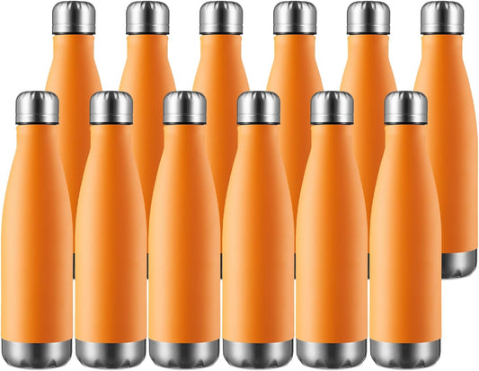 MEWAY 17oz Sport Water Bottle 12 Pack Vacuum Insulated Stainless Steel Leak-Proof Double Wall Cola Shape Water Bottle,Keep Drinks Hot & Cold (Orange,12 Pack)