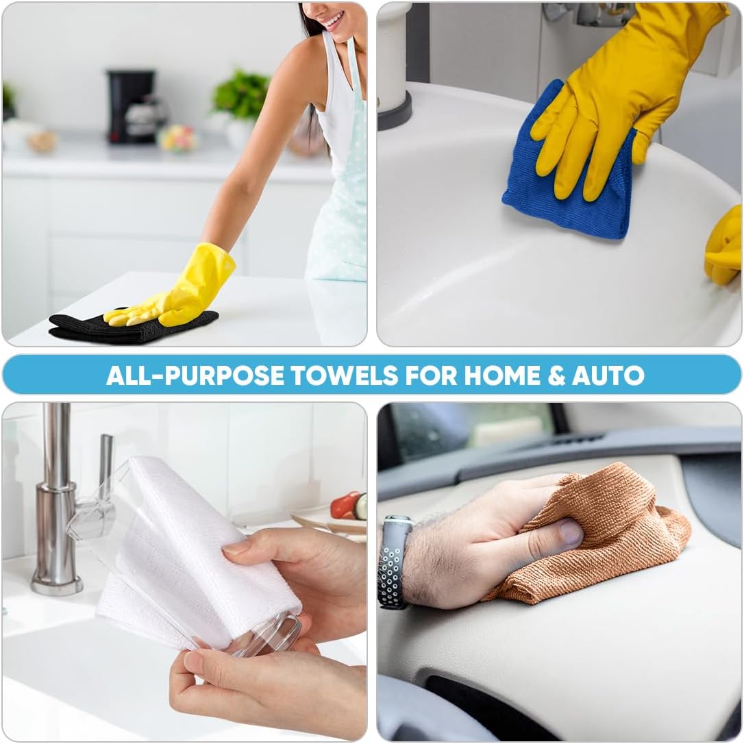 AIDEA Microfiber Cleaning Cloth 165 Sheets 3 Roll, Microfiber Towels for Cars, Shop Rags Washable, Cleaning Rags Reusable Paper Towels for Automotive, House, Cleaning Supplies 11×9" Dark Blue