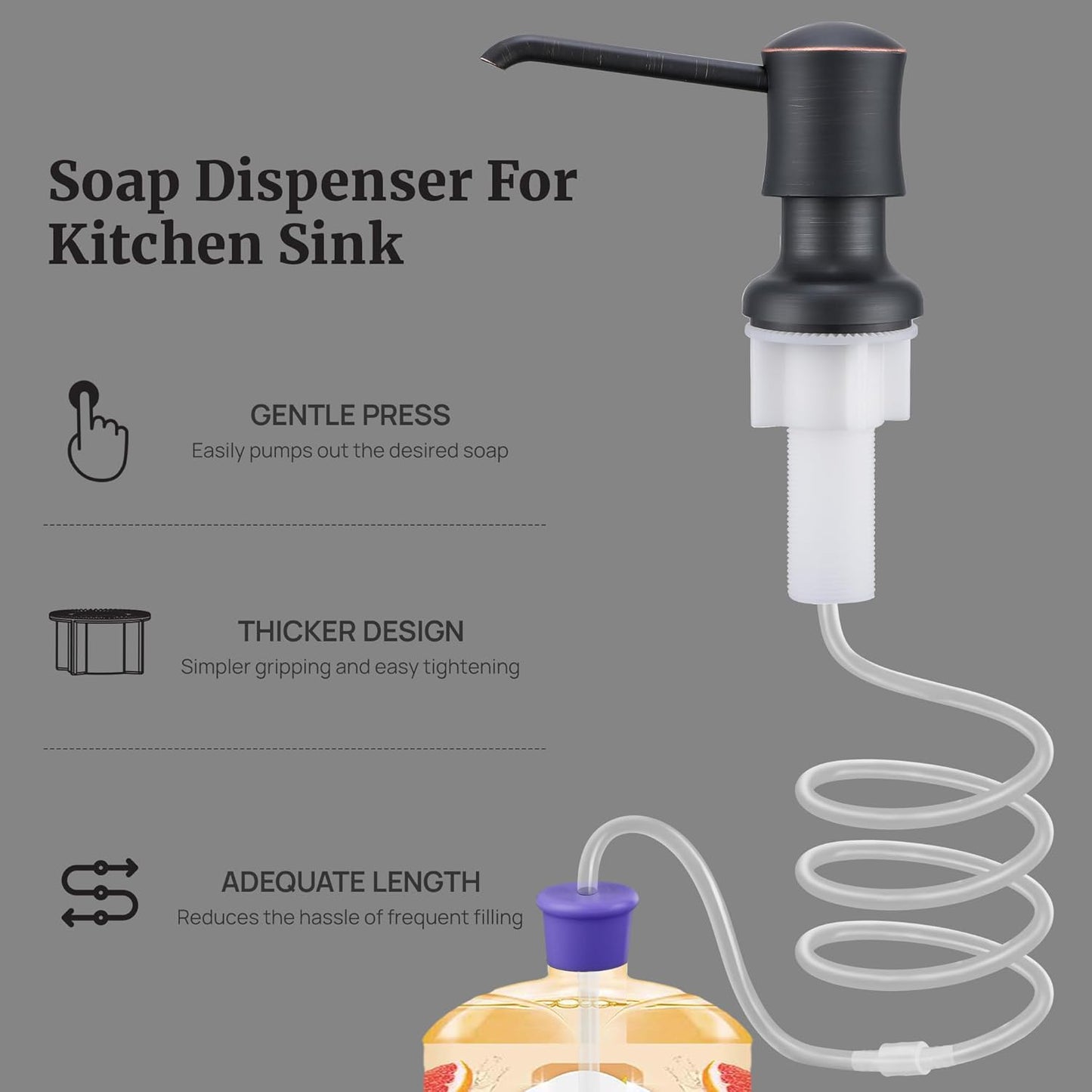 Sink Soap Dispenser for Kitchen Sink Oli Rubbed Bronze Upgrade with 40" Silicone Extension Tube Kit, Connect to Your Soap Bottle Directly