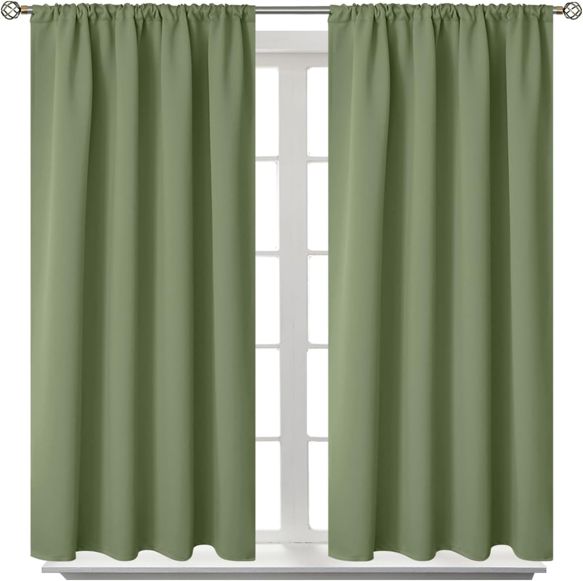 BGment Olive Green Blackout Curtains 45 Inch Length for Kitchen Bedroom Window - Short Thermal Insulated Drapes with Rod Pocket Room Darkening for Bathroom Cafe Rv Camper, 42 x 45 Inch, 2 Panels
