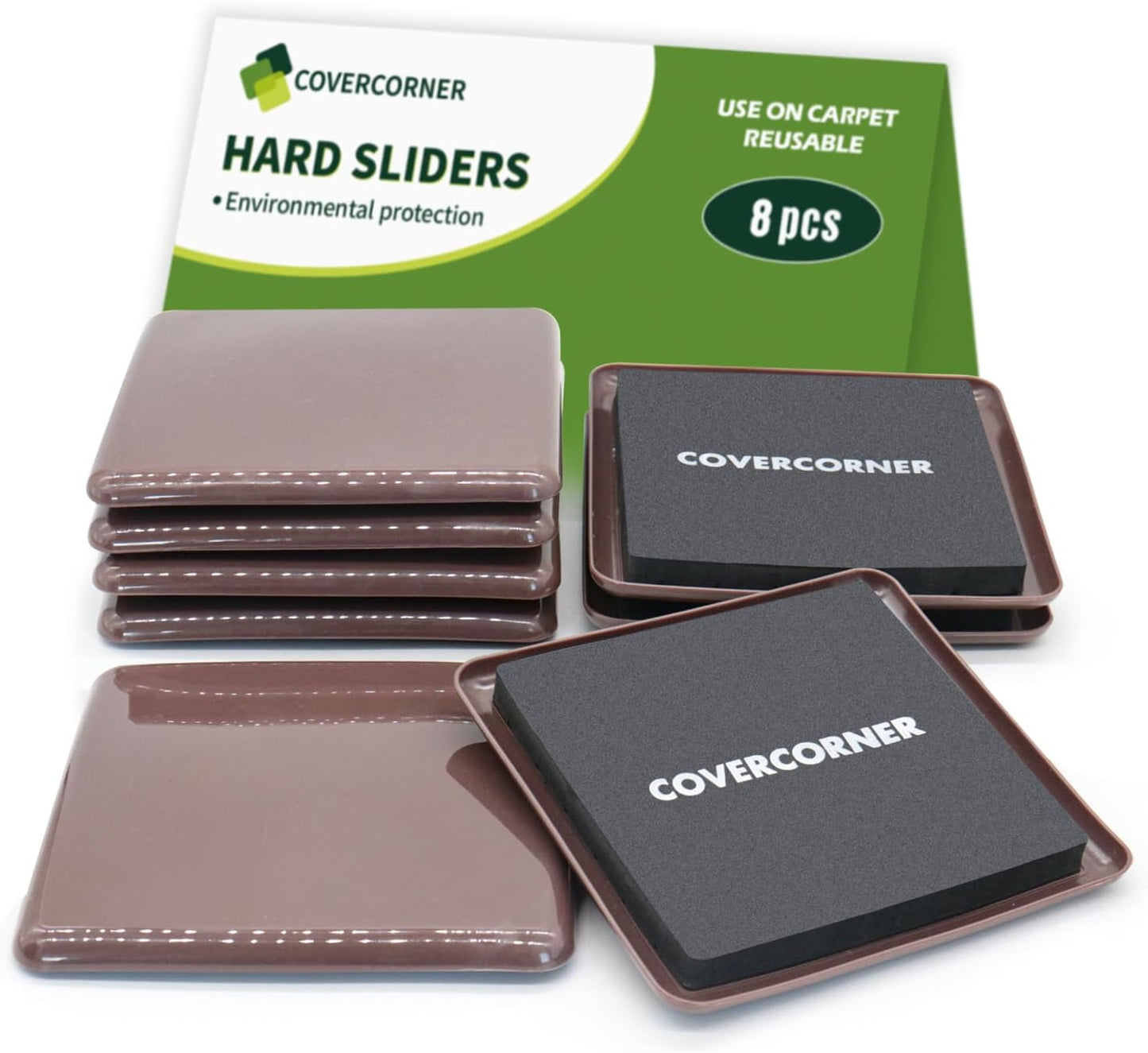 Furniture Sliders for Carpet 8 PCS - 5 inch Furniture Moving Slider Chair Legs Floors Protectors Square Furniture Movers Sliders – Move Your Furniture Easy & Safely(for Carpet)-Brown