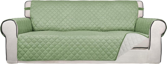 PureFit Reversible Quilted Sofa Cover, Water Resistant Slipcover Furniture Protector, Washable Couch Cover with Non Slip and Elastic Straps for Kids, Dogs, Pets (Oversized Sofa, Sage Green/Ivory)