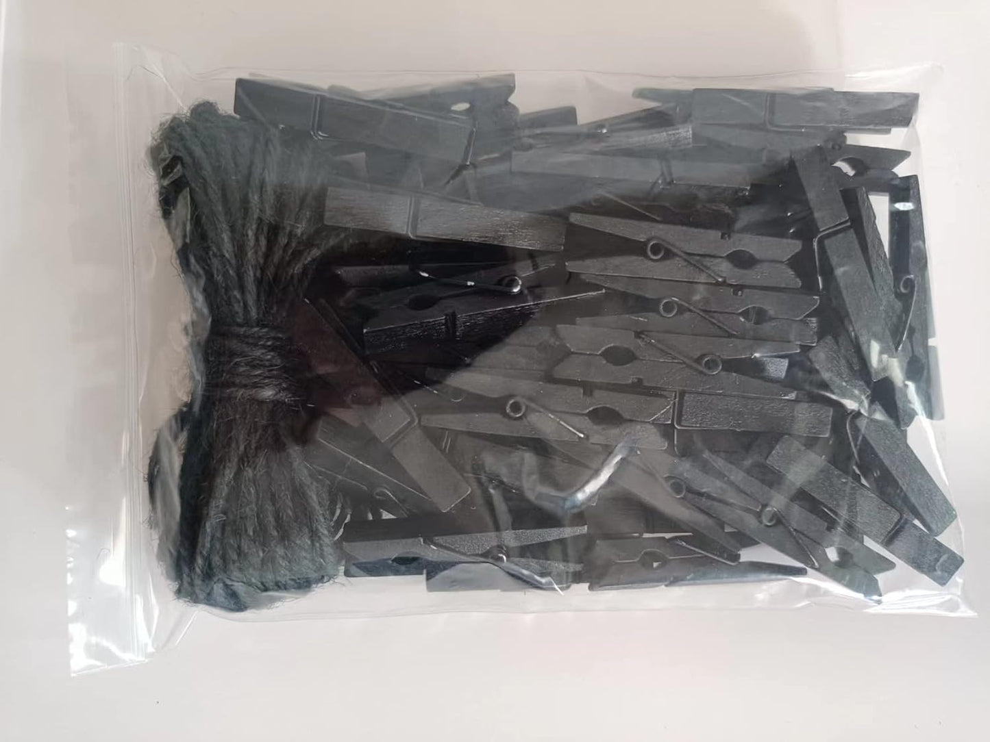 1.9 Inch Black Wooden Clothespins for Pictures Halloween DIY Art Crafts Clothesline Clips Laundry with Jute Twine Pack 50