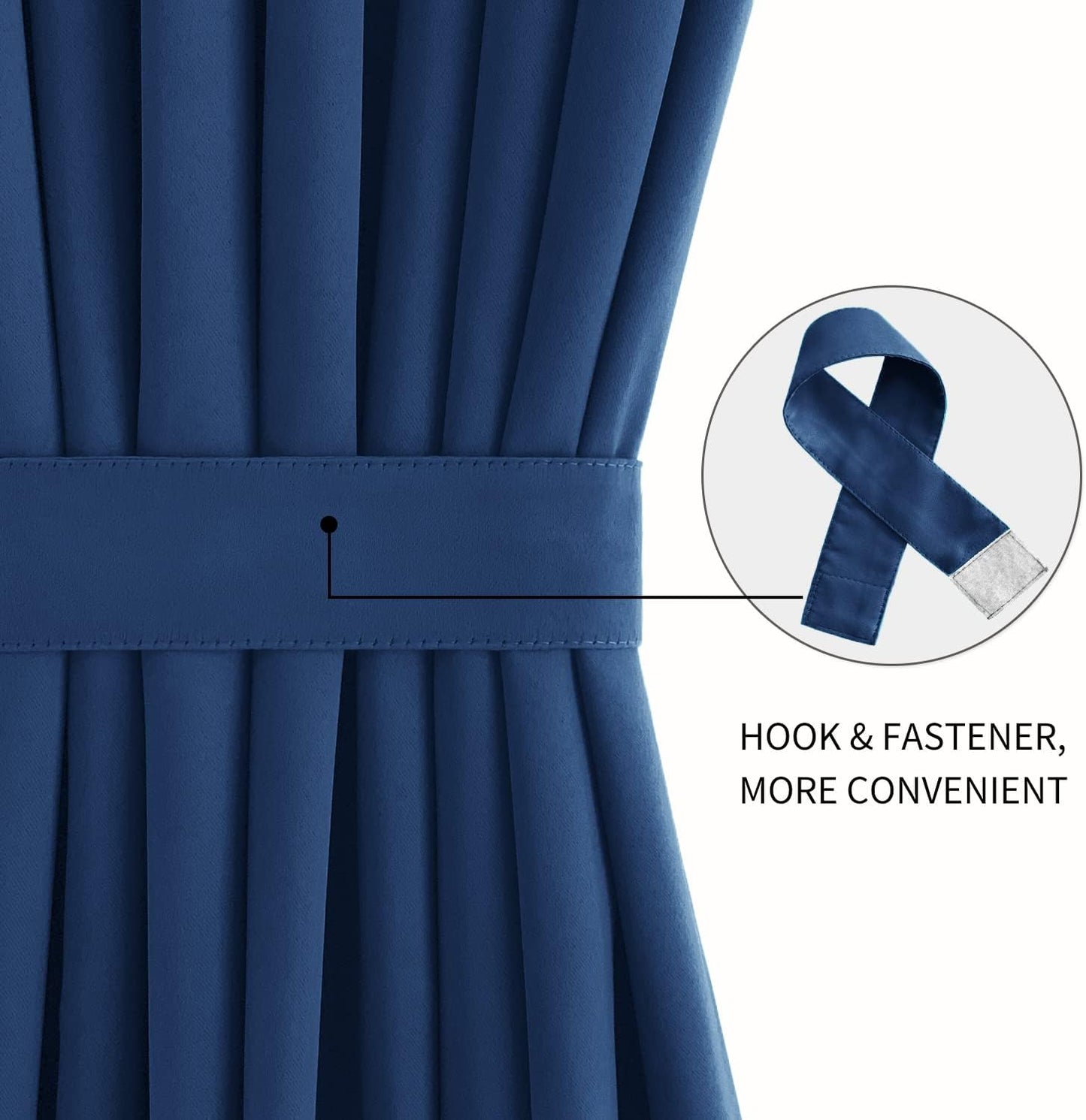 DWCN French Door Curtains – Rod Pocket Thermal Blackout Curtain for Window/Patio Doors/Doorways/Classroom/Kitchen for Privacy, 25W by 40L Inches, 1 Panel with Tieback, Classic Blue