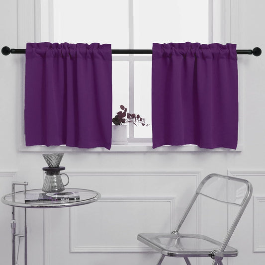 Pickluc Purple Cafe Half Window Curtain, 30 Inches Length, Rod Pocket Small Kitchen Blackout Curtain, 30" Wide and 30" Long, 2 Panels