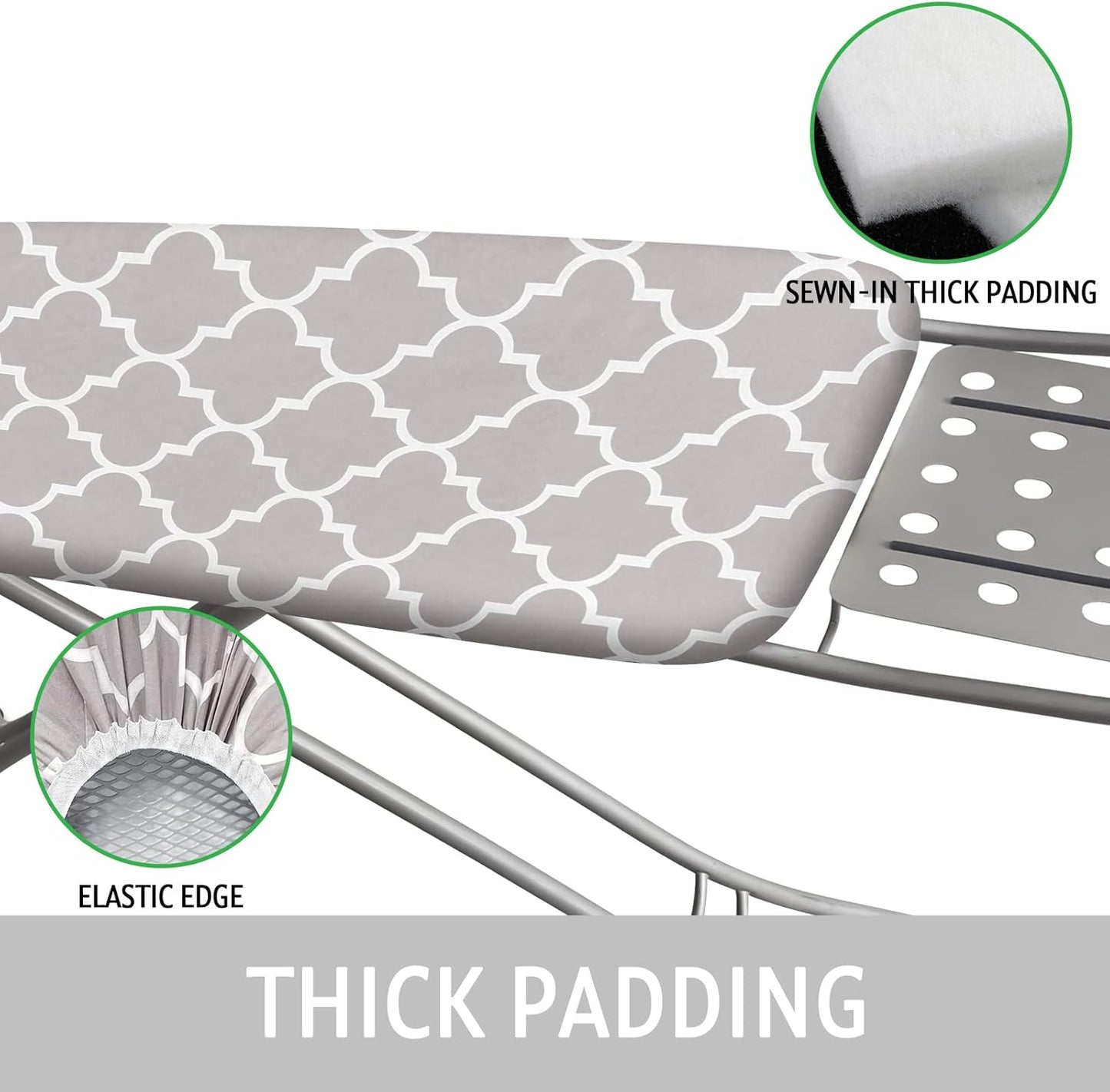 Ironing Board Cover and Pad 15x54 Inch Standard Ironing Board Cover with Elastic Edge and Hook and Loop Fasteners Scorch and Stain Resistant Cotton Ironing Covers with Thick Padding