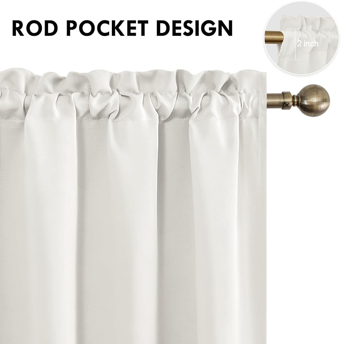 DWCN Blackout Curtains Thermal Insulated, Energy Saving & Noise Reducing Bedroom and Living Room Curtains, Ivory, W 38x L 54 Inch, Set of 2 Rod Pocket Curtain Panels