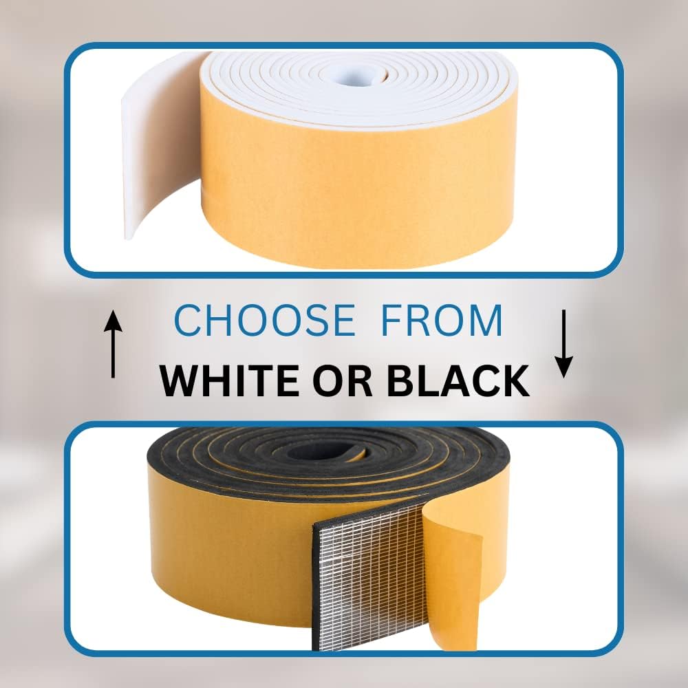 High Density Foam Weather Stripping Door Seal Strip Insulation Tape Roll for Insulating Door Frame, Window, Air Conditioner | Self Adhesive Sealing Weatherstrip (4 in x 1/4 in x 10 Ft, Black)