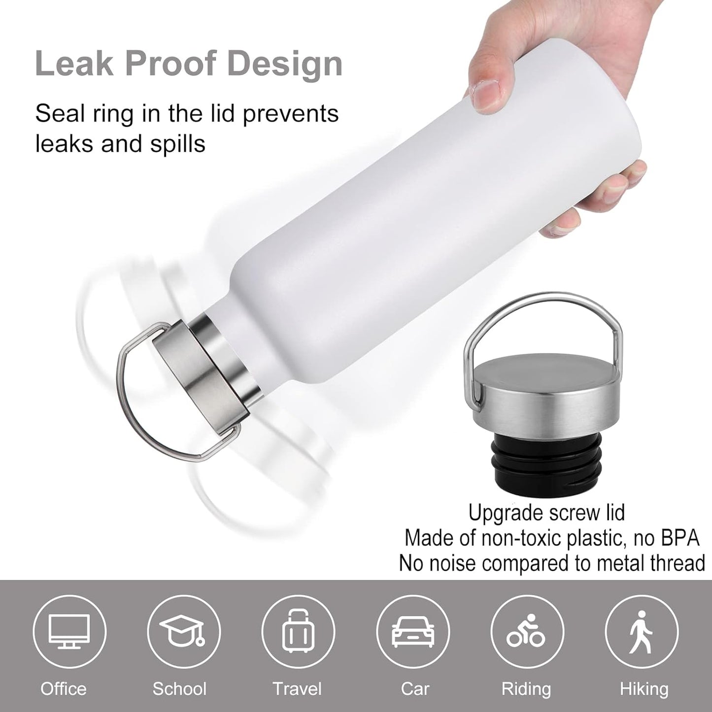 Neihepal 20 oz Insulated Water Bottles Bulk 8 Pack,Stainless Steel Double Wall Sport Bottle with Lid of Handle,Metal Reusable Flask with Cup Cap for School,Hikers,Gift (White,Set of 8)