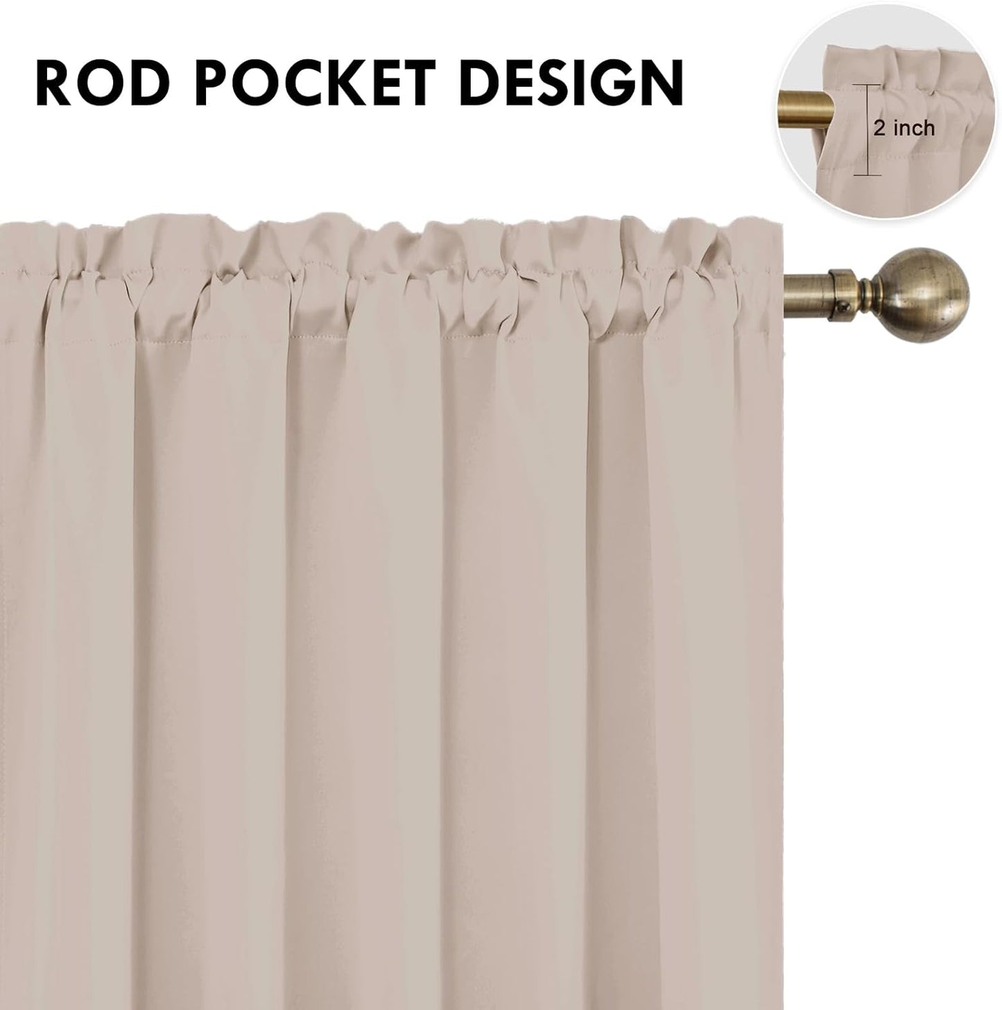 DWCN Blackout Curtains for Living Room Thermal Insulated, Energy Saving & Noise Reducing Bedroom Curtains, Camel, W 70x L 63 Inch, Set of 2 Rod Pocket Curtain Panels