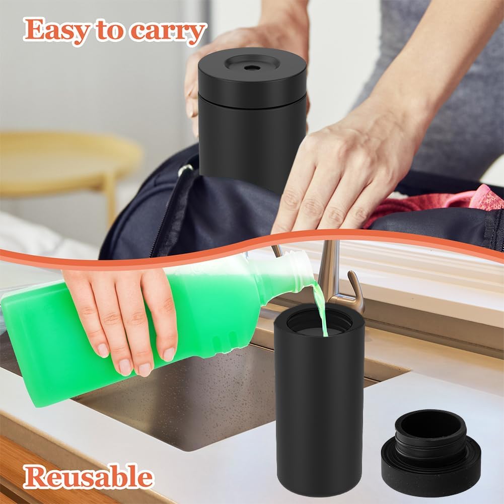 Soap Dispenser,Dish Soap Holder for Kitchen Sink 8 oz Round Refillable Foaming Soaps Dispenser Shampoo and Conditioner Bottles Watertight Silicone Squeeze Bottle for Bathroom Black