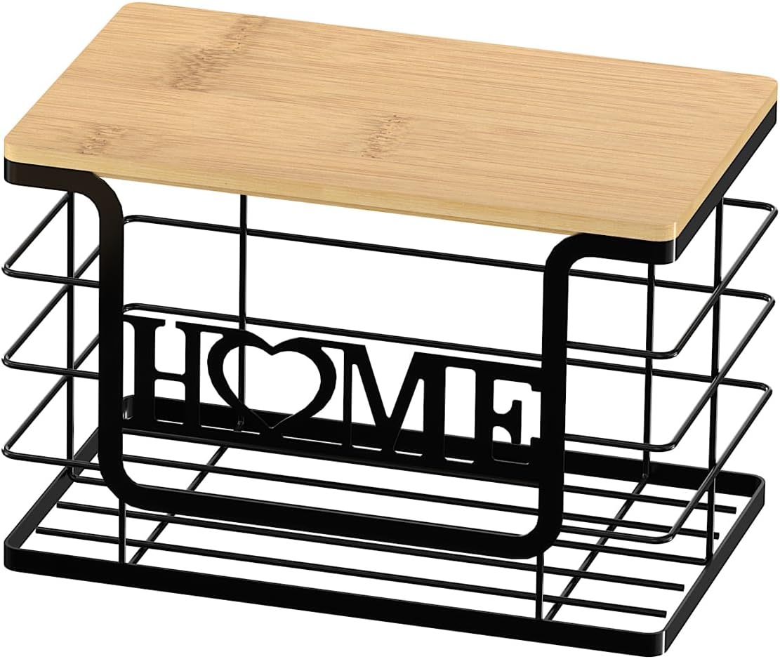 Trash Bag Holder, Thipoten Trash Bags Dispenser with Bamboo Top, Suitable for Garbage Bags Purchased Online or Supermarket, Perfect Storage Organizers for Cabinet, Under Sink (Black, Extra Large)