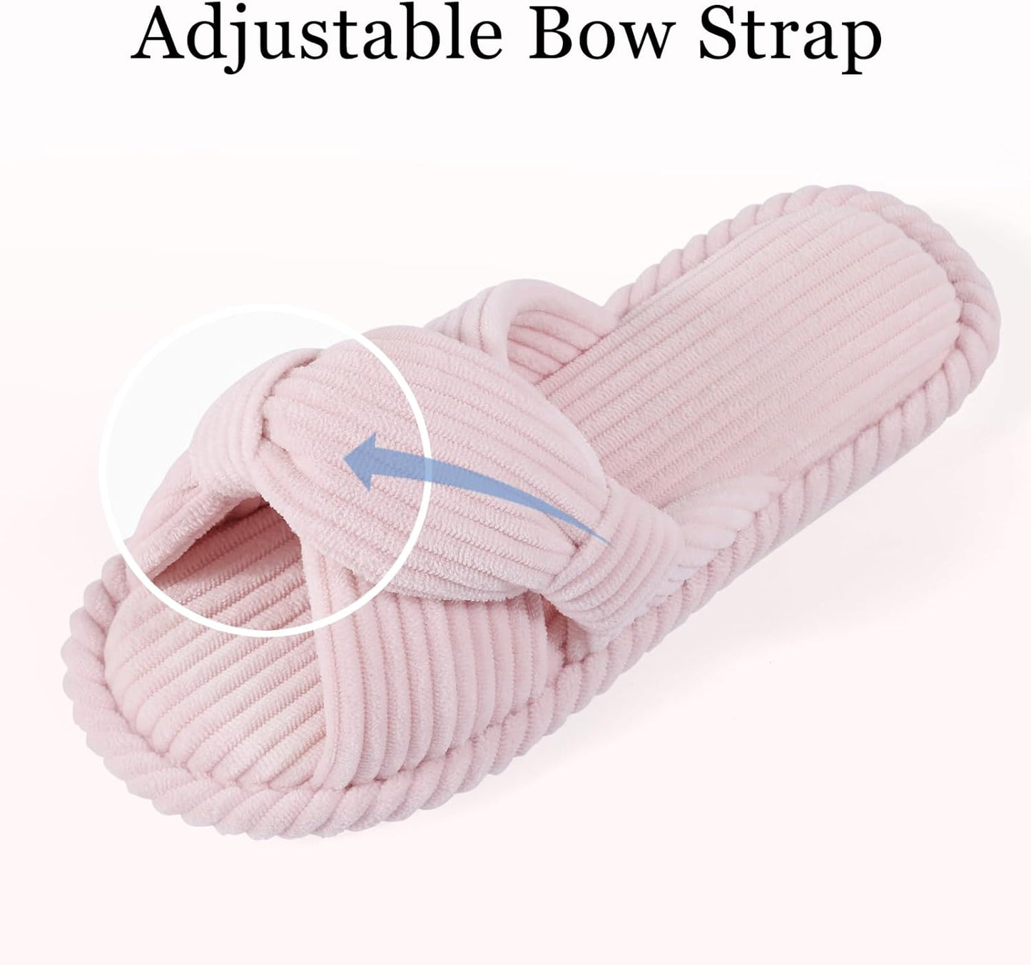 Evshine Summer House Slippers for Women Corduroy Cross Bow Indoor Slippers Open Toe Slip On Bedroom Shoes with Memory Foam
