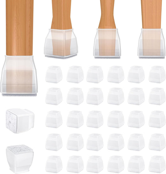 BALEINE 32 Pack Silicone Chair Leg Floor Protectors, Stool Leg Protectors Cap, Non-Slip Chair Leg Caps for Hardwood Floors (Clear & Small (Square), 32 Pack)