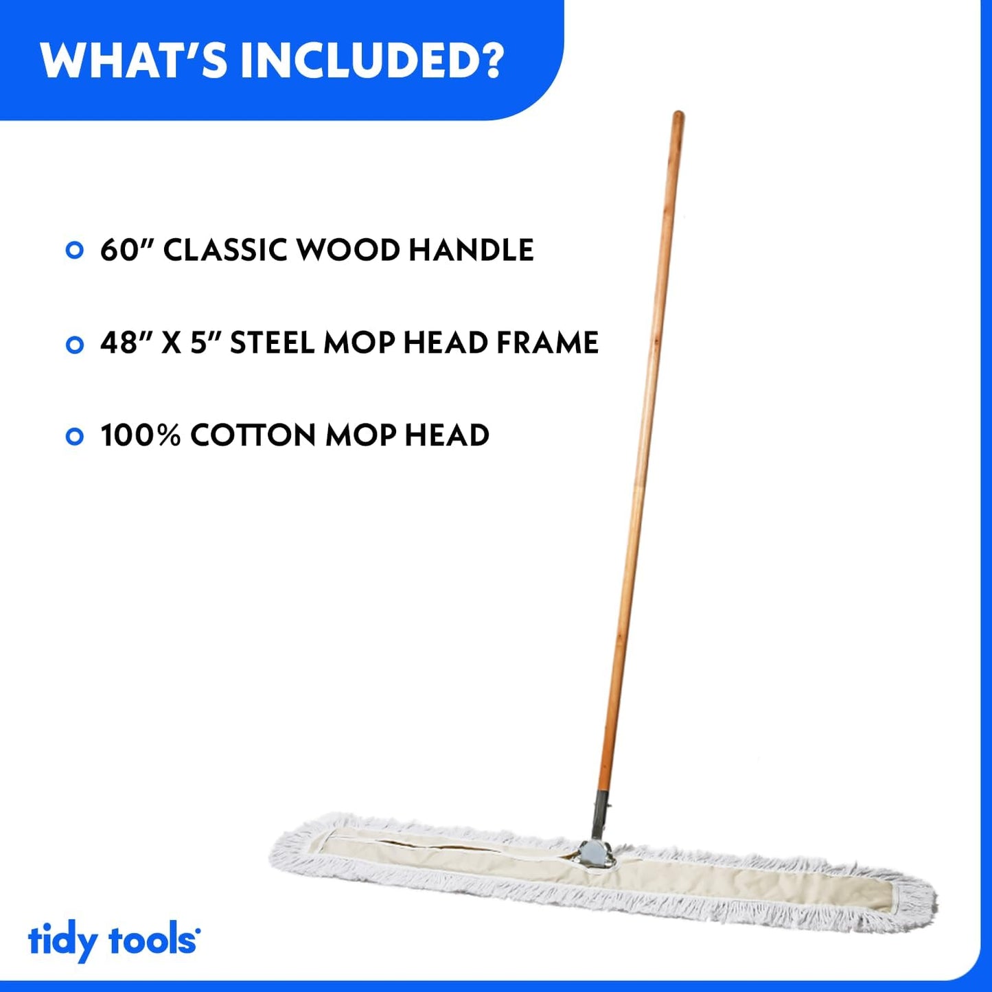 Commercial Dust Mop & Floor Sweeper, 48 in. Dust Mop for Hardwood Floors, Cotton Mop Head, Wooden Broom Handle, Industrial Dry Mop for Floor Cleaning & Janitorial Supplies