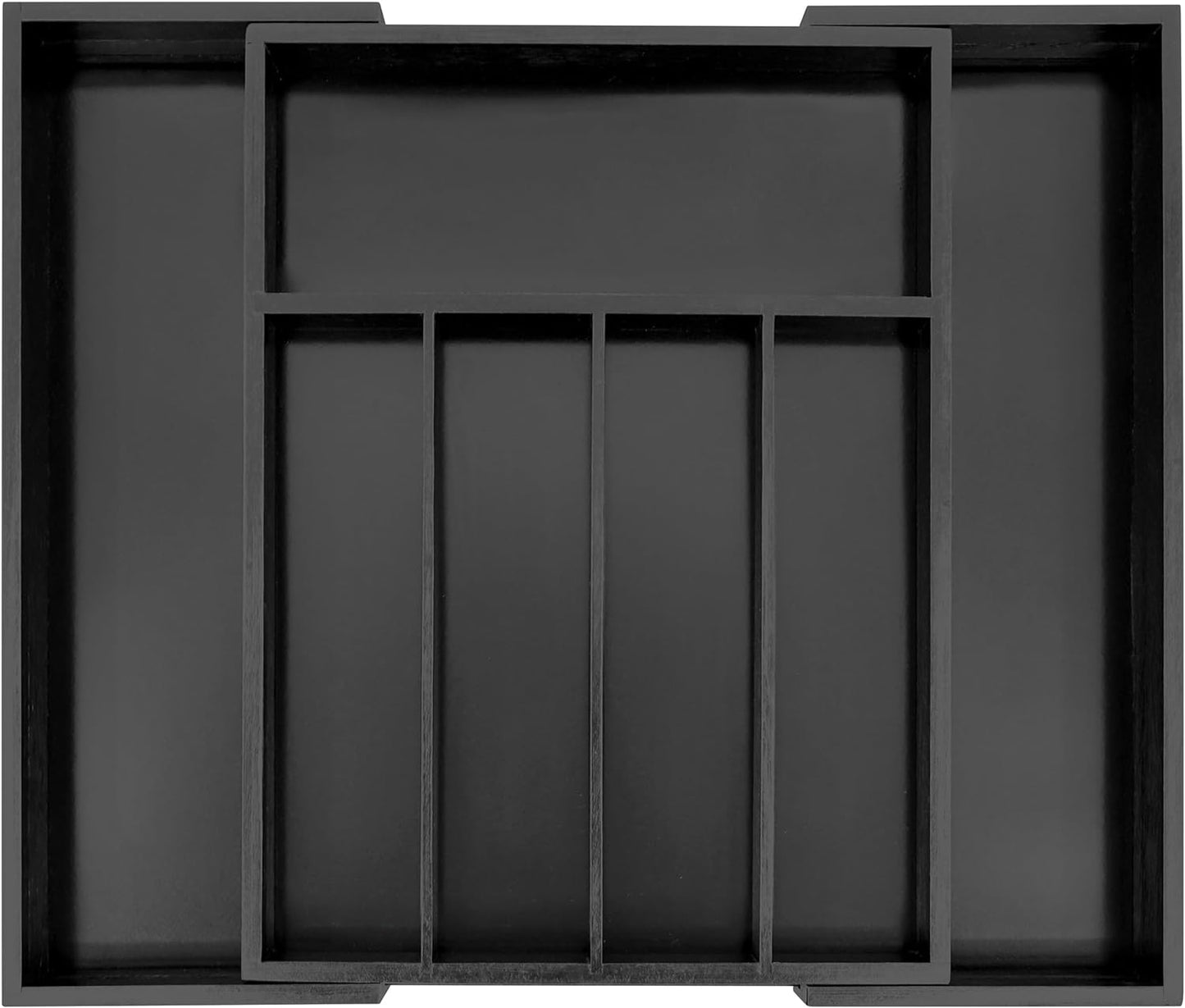 VaeFae Bamboo Drawer Organizer, Expandable Silverware Drawer Organizer, Cutlery Tray with Dividers for Kitchen Utensils (Black, Medium)