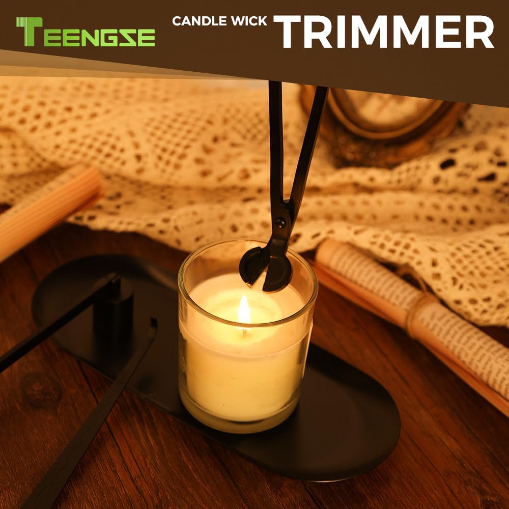 3 in 1 Candle Accessory Set, Candle Wick Trimmer, Candle Wick Snuffer, Candle Wick Dipper Beautiful Box for Candle Lover (Black)