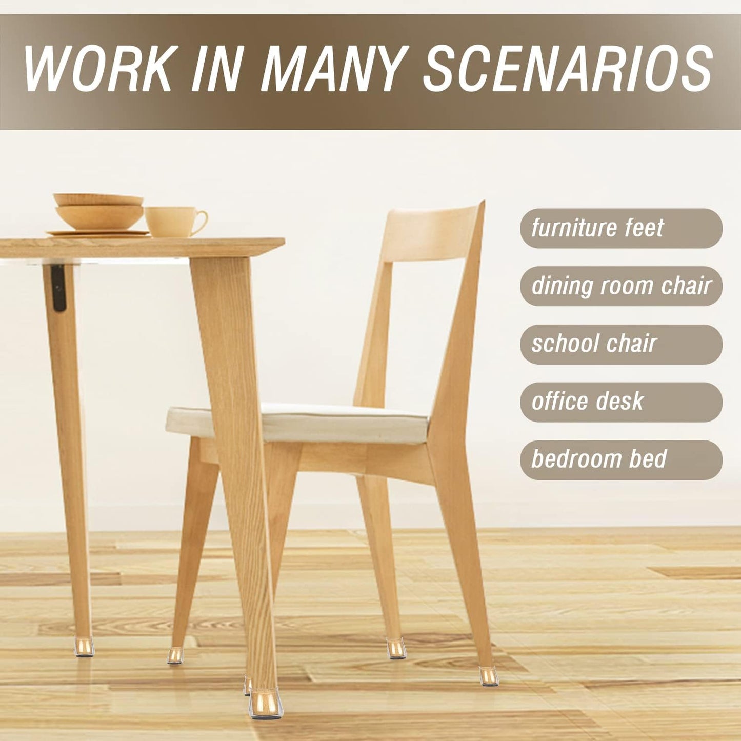 BUMACO Chair Leg Floor Protectors Square Chair Leg Protectors for Hardwood Floors Silicone Pads Covers to Protect Floors Clear-20 Pcs Square XL (1-5/8" to 2")