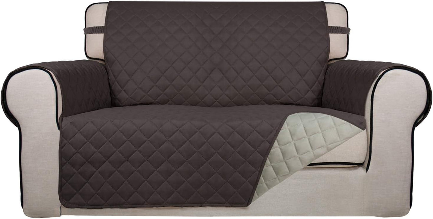 PureFit Reversible Quilted Sofa Cover, Water Resistant Medium Slipcover Furniture Protector, Washable Couch Cover with Non Slip Foam and Elastic Straps for Kids, Dogs, Pets (Loveseat, Chocolate/Beige)