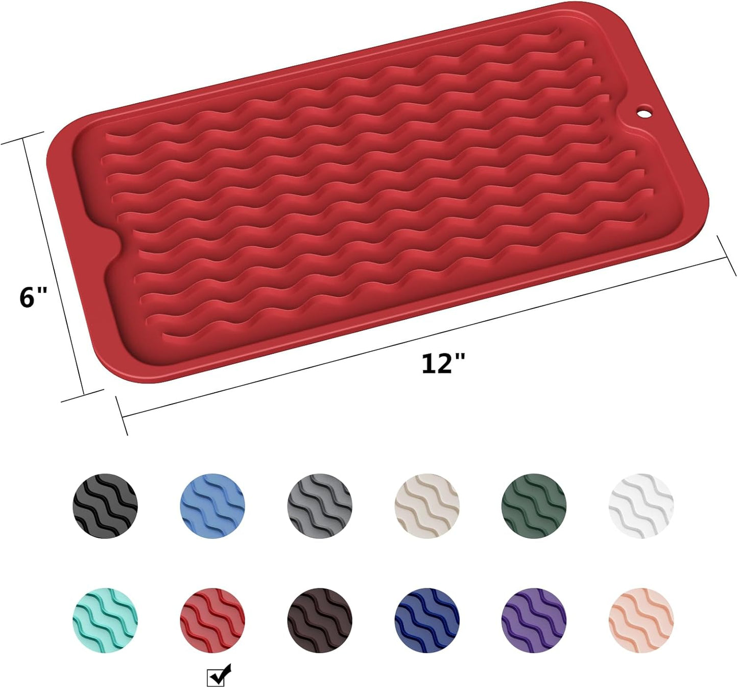 ZLR Silicone Dish Drying Mat for Kitchen Counter, Eco-Friendly Fast Dry Dish Mat, Easy Clean Multi Usage Drying Matt, Heat Resistant Trivet, 6" x 12" Extra Small, Lave Red