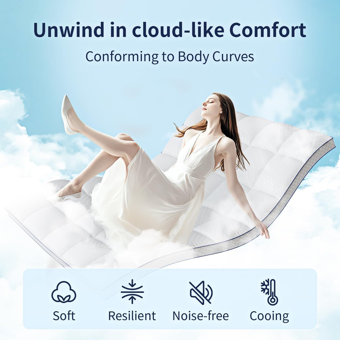King Mattress Topper Extra Thick Pillowtop Cooling Mattress Topper Plush Mattress Pad Cover Protector with 8-21 Inch Deep Pocket 3D Snow Down Alternative Fill