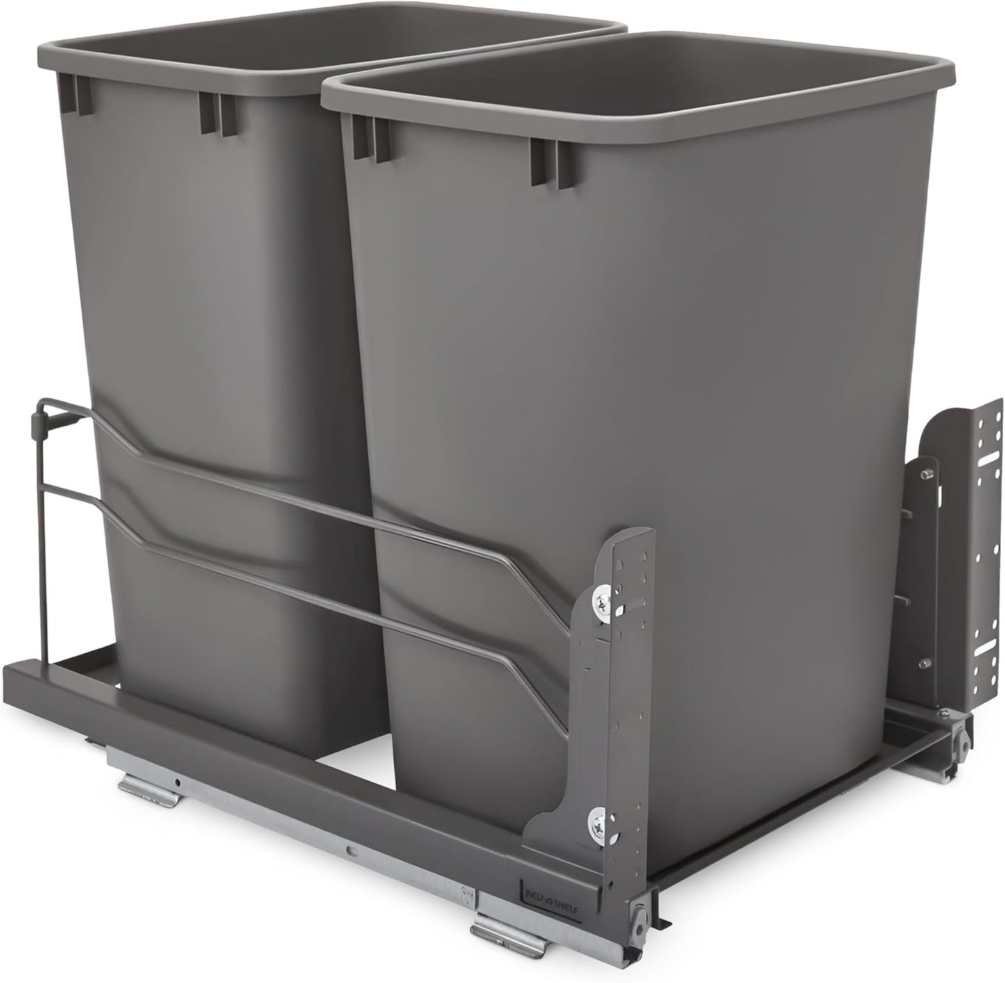 Rev-A-Shelf Double Pullout Trash Cans for Under Kitchen Cabinets 35 Quart 8.75 Gallon with Soft-Close Slides, Orion Gray, 53WC-1835SCDM-213