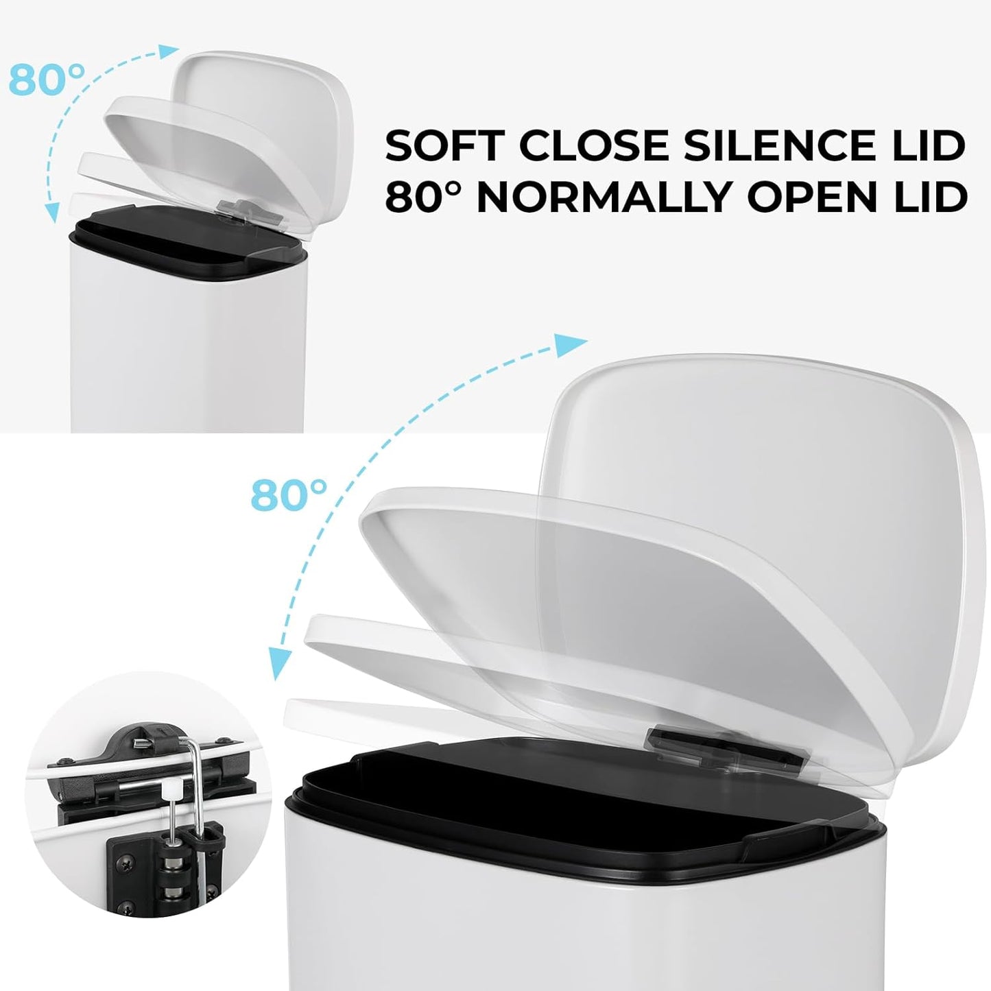 13.2 Gal Kitchen Trash Can, 50L Recycling or Garbage Bin, Brushed Stainless Steel Waste Basket, Soft&Quiet Close Dustbin, with Step-On Pedal, Removable Inner Bucket, for Home, Office, LIving Room