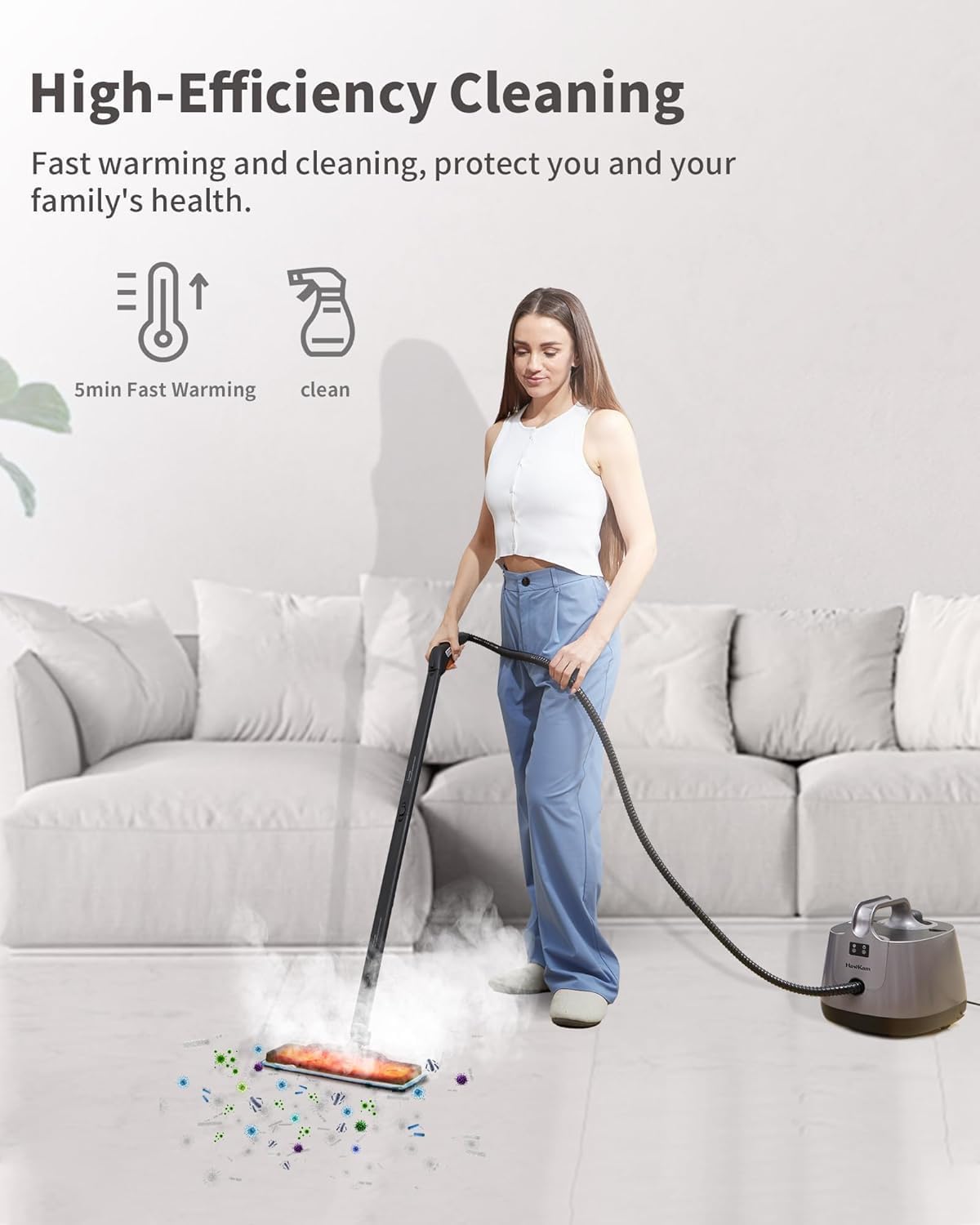 Steam Cleaner for home, 293°F 58 PSI Powerful Multipurpose Steam Mop for Home Use, 50Oz Capacity, Heavy Duty Steamer for Carpets, Handheld Steamers, Floors, Cars, Tiles, Crack Cleaning, Titanium