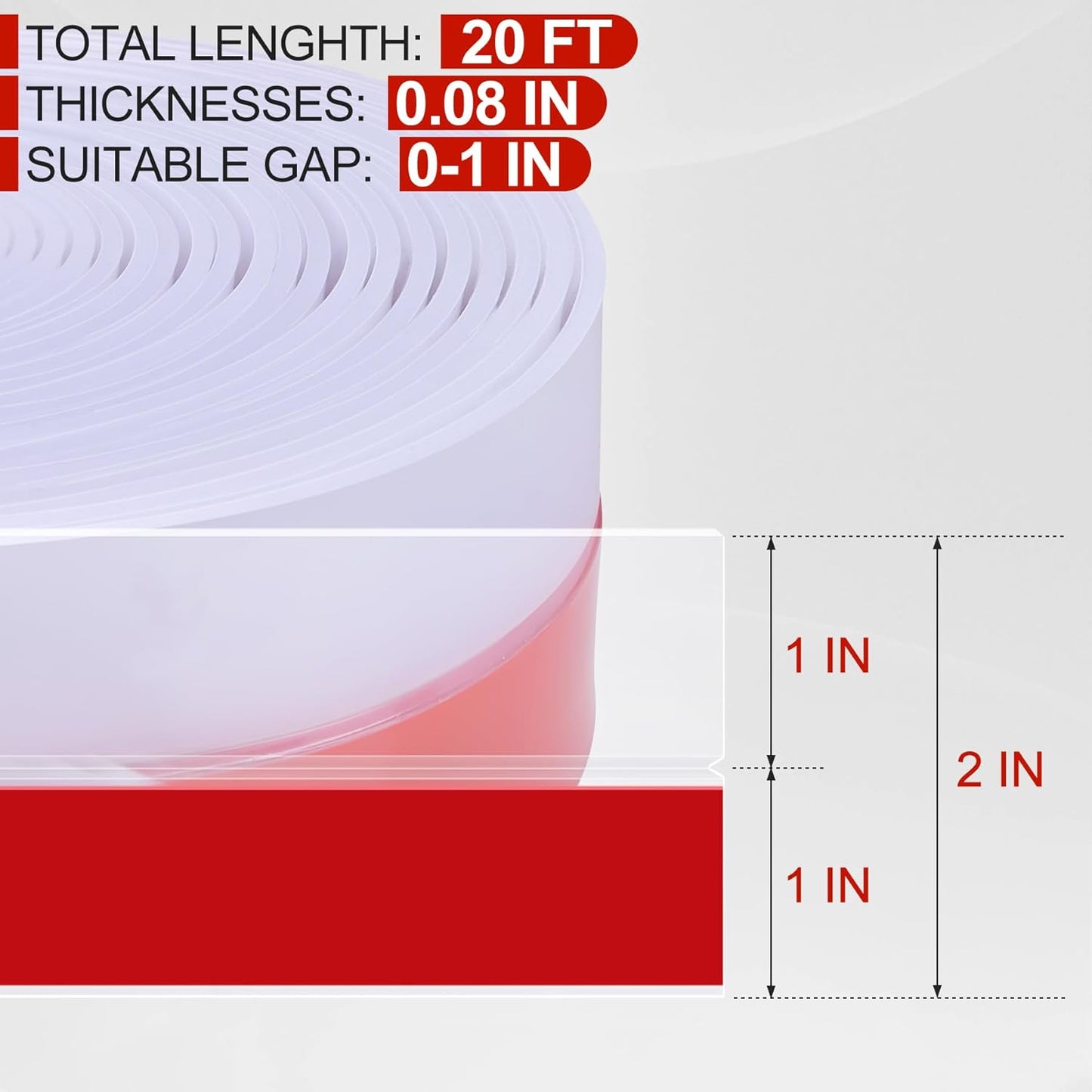 MYFAMIREA Door Weather Stripping 2IN (W) x 20FT (L) Door Draft Stopper Seal Tape Silicone Seal Strip Self Adhesive Shower Sweep Insulation Tape Side Bottom Strip for Sliding Glass Window Gap, Clear