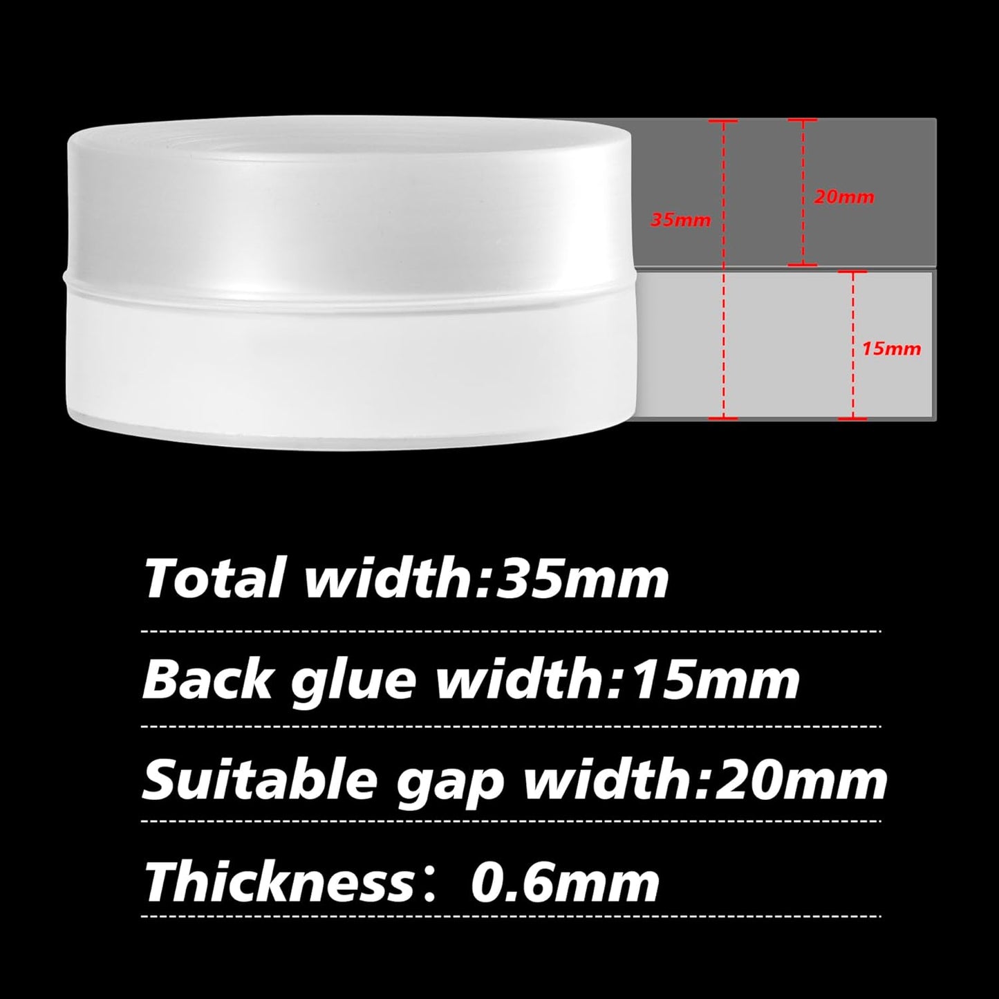 RECAPS 35mm 16.4 Feet Silicone Weather Stripping Door Seal, Transparent Under Door Gap Filler for Draft Stopper Adhesive Doors Windows and Shower Glass Gaps