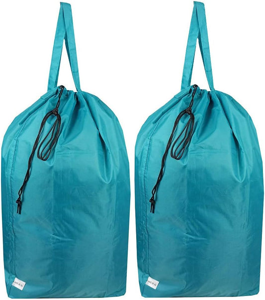 Tear Proof Nylon Laundry Bag with Handles (2 Pack),Travel Laundry Bag with Drawstring Closure,Dirty Clothes Bag Fit Most Laundry Hamper or Basket,27.5x34.5 in,Blue Aqua