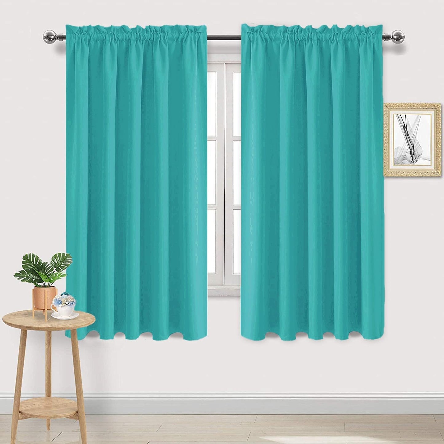 DWCN Blackout Curtains for Living Room Thermal Insulated, Energy Saving & Noise Reducing Bedroom Curtains, Peacock Blue, W 60x L 63 Inch, Set of 2 Rod Pocket Curtain Panels