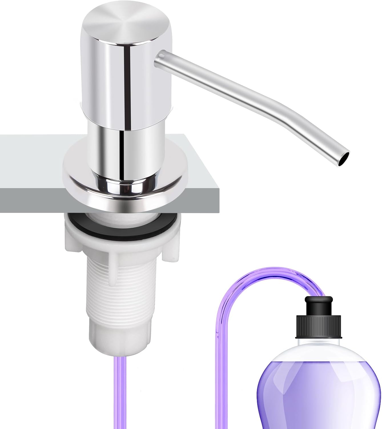 Soap Dispenser Kitchen Sink, Sink Soap Dispenser, 47" Extension Tube kit, Dish Soap Dispenser Pump, No Need More Refills (Chrome)
