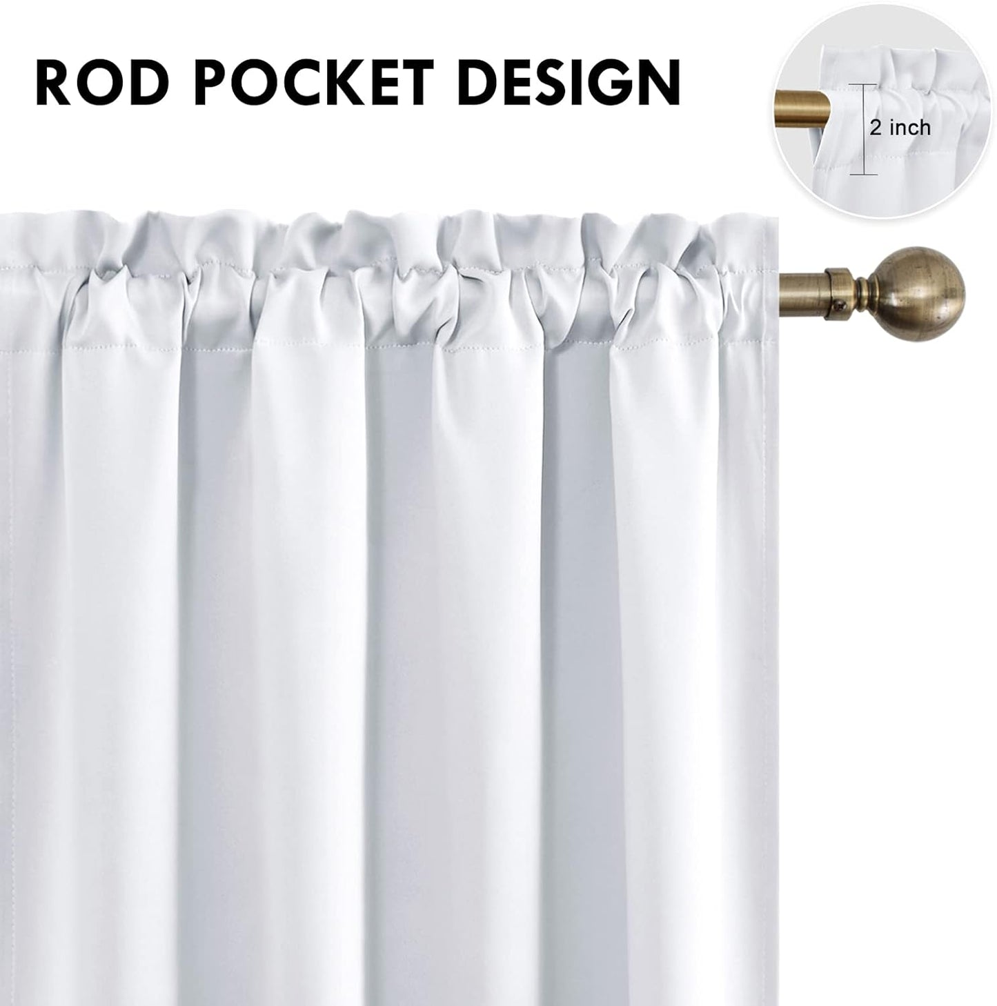 DWCN Blackout Curtains Room Darkening Thermal Insulated Bedroom Curtains Window Curtain Panels, 52 x 84 inches Long, Set of 2 White Rod Pocket Drapes