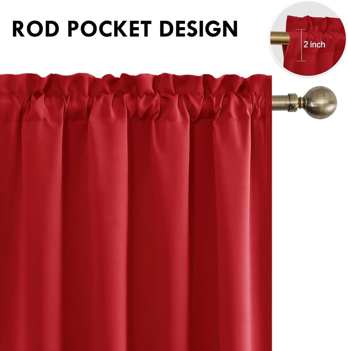 DWCN Blackout Curtains for Living Room Thermal Insulated, Energy Saving & Noise Reducing Bedroom Curtains, Red, W 70x L 63 Inch, Set of 2 Rod Pocket Curtain Panels