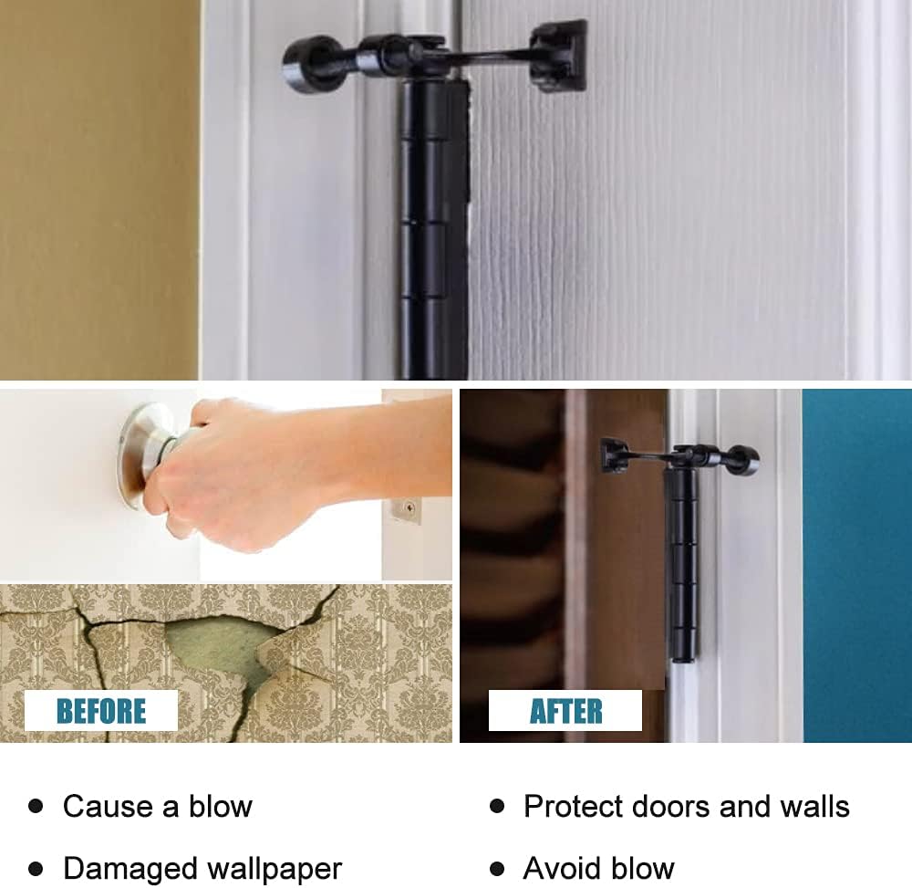 8 Pack Hinge Pin Black Door Stopper, Adjustable Heavy Duty Hinge Pin Door Stop with Black Rubber Bumper Tips