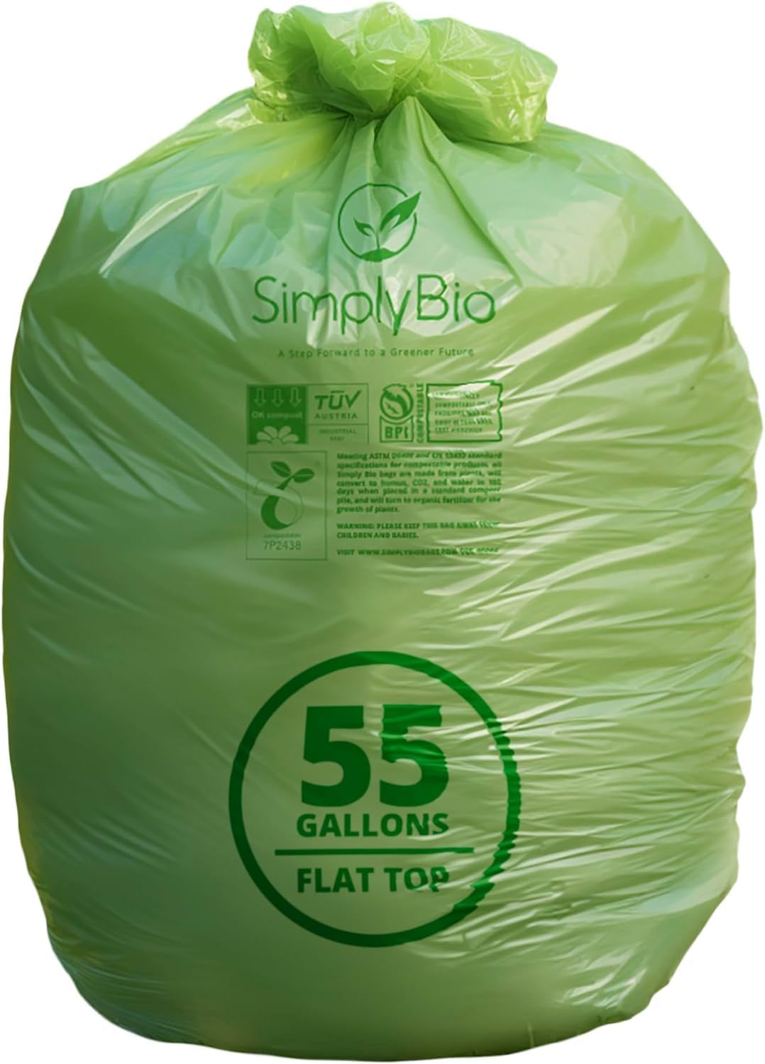 50-55 Gallon Compostable Trash Bags Flat-Top, Heavy Duty Extra Thick 1.57 Mil, 208.2 Liter, 12 Bags, Large Lawn and Yard Waste Bag, ASTM D6400, US BPI and OK Compost Home Certified