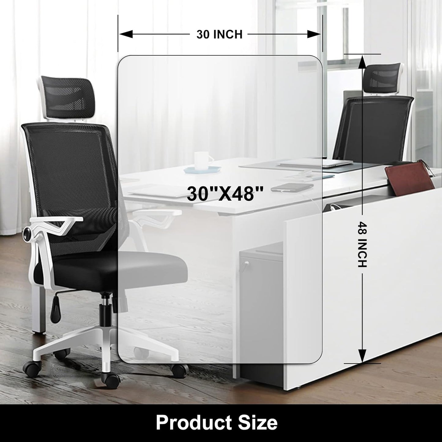 Kuyal Office Chair Mat for Hardwood Floor, 30'' x 48'' Rectangle Transparent Desk Thick Durable Chair Mat for Rolling Chairs, Easy Glide, Floor-Protector