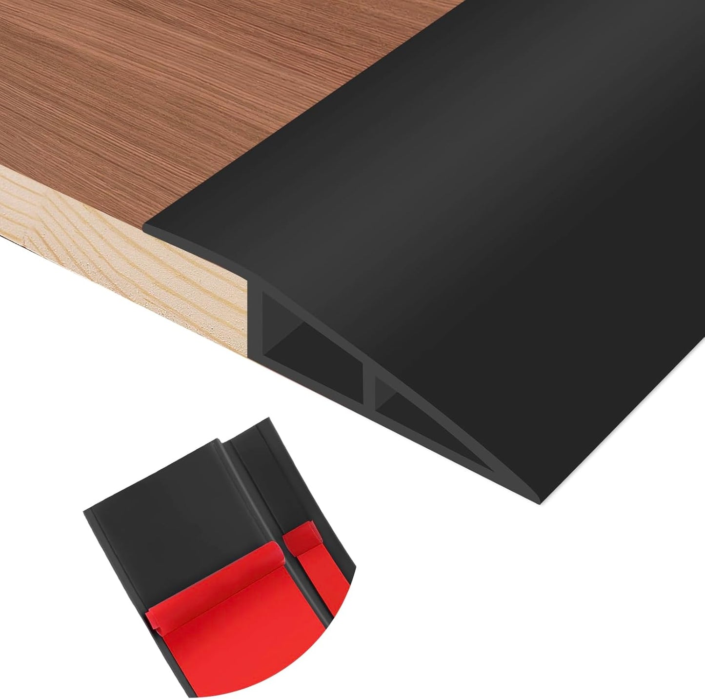 Floor Transition Strip Self Adhesive Vinyl Door Threshold for Doorways Carpet Edging Trim Overlap Edge Reducer for Laminate Floor, Carpet, Tile (Black, 2/5" to 3/5", 10Ft)