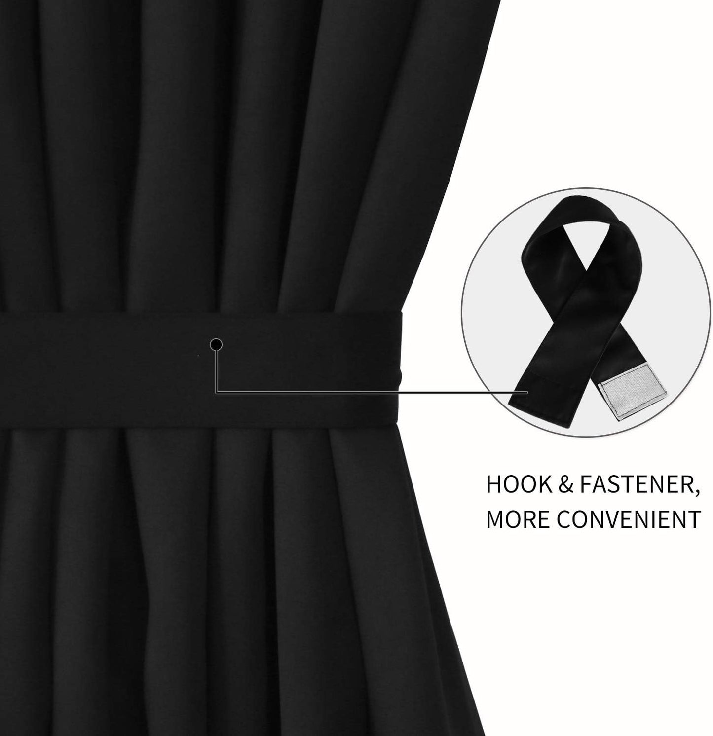 DWCN French Door Curtains – Rod Pocket Thermal Blackout Curtain for Doors with Glass Window, Kitchen and Patio Doors for Privacy, 54 X 72 Inches Long, 1 Curtain Panel with Tieback, Black