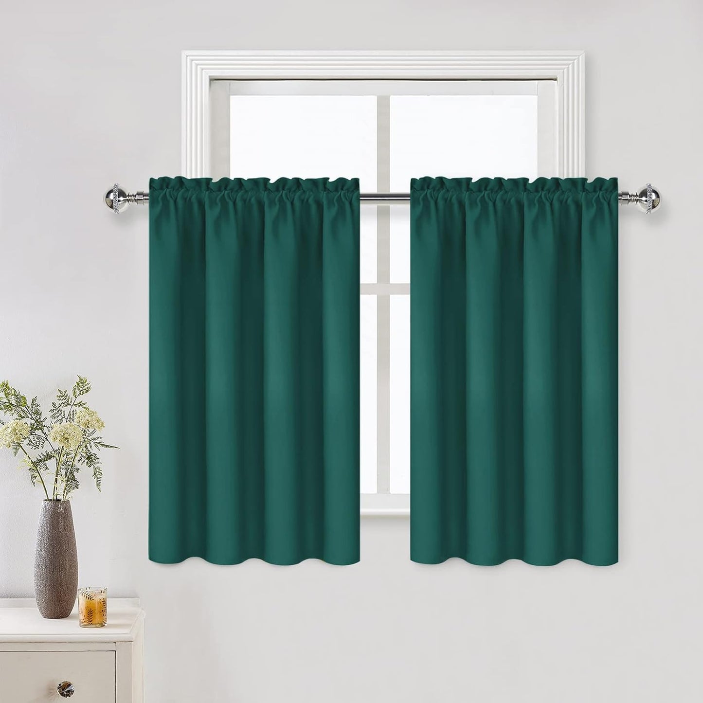 DWCN Blackout Curtains Thermal Insulated, Energy Saving & Noise Reducing Bedroom and Living Room Curtains, Hunter Green, W 42x L 36 Inch, Set of 2 Rod Pocket Curtain Panels