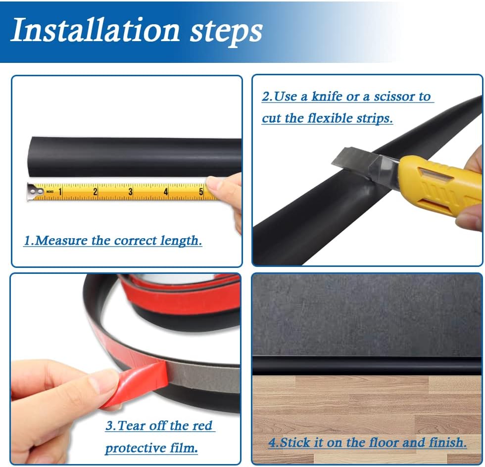 Floor Transition Strip Self Adhesive Carpet & Flooring Transitions Edging Trim Strip PVC Threshold Transitions Suitable for Threshold Height Less Than 5mm (6.56Ft, Black)