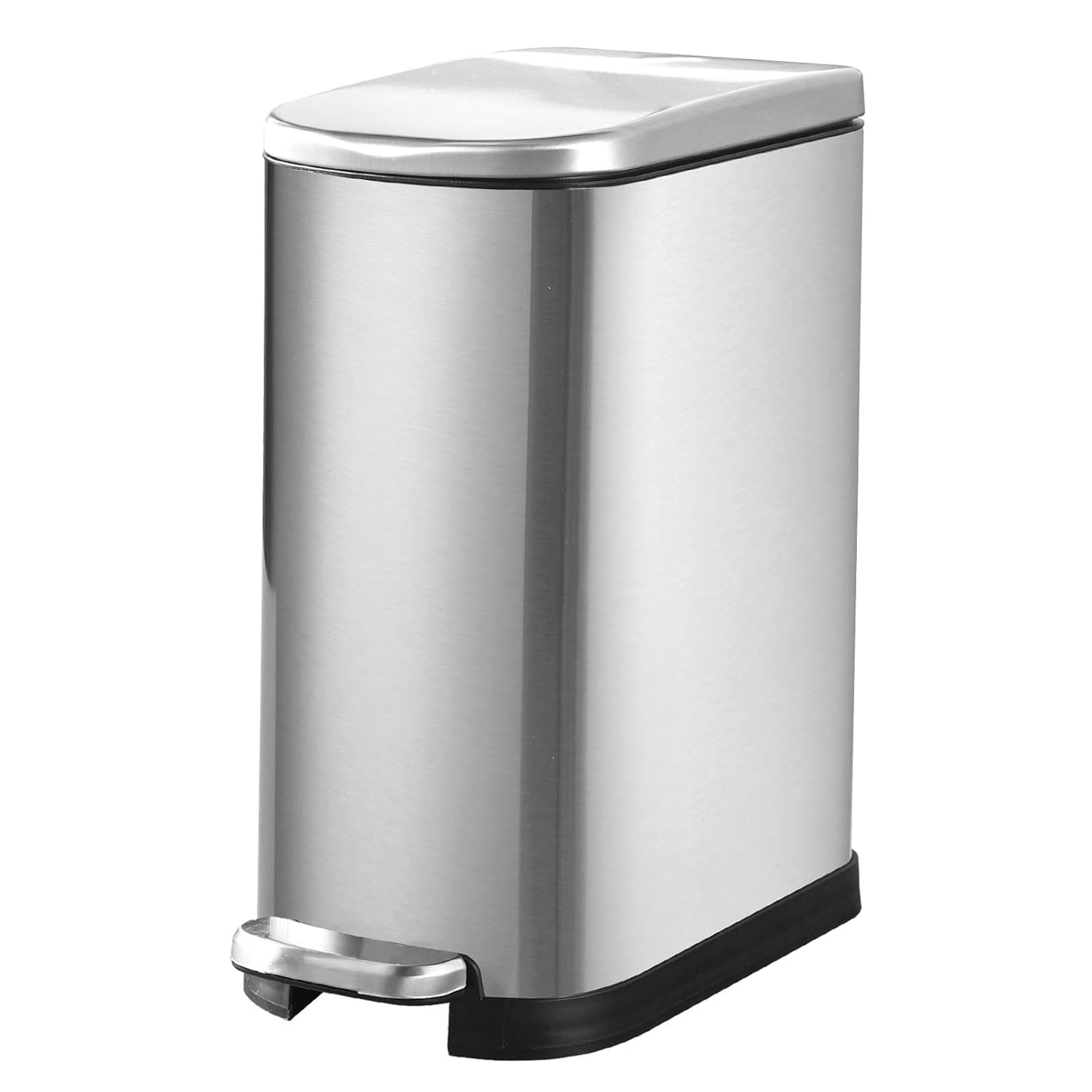 Bathroom Trash Can with Soft-Close Lid 3.5 Gallon Stainless Steel Garbage Can with Removable Inner Bucket Slim Trash Bins for Bedroom, Office (Silver)