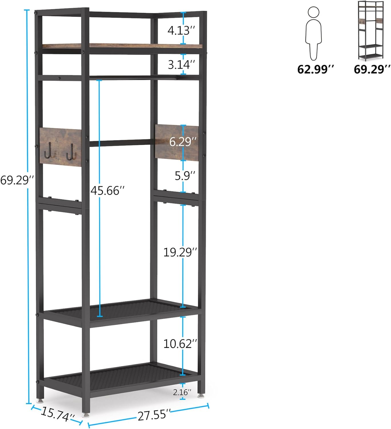Tribesigns Small Heavy Duty Clothes Rack with Shelf and Hanging Rod, Freestanding Closet Organizer, Industrial Hall Tree Garments Rack for Small Space,Bedroom,27'' W X69'' H, Max Load 300LBS