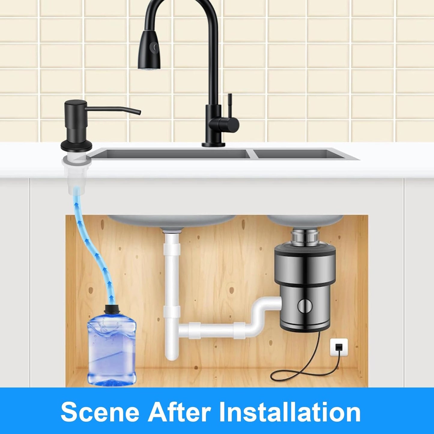 Soap Dispenser Kitchen Sink, Sink Soap Dispenser, 47" Extension Tube kit, Dish Soap Dispenser Pump, No Need More Refills (Black)