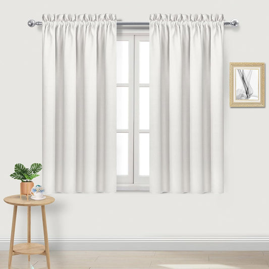 DWCN Blackout Curtains Thermal Insulated, Energy Saving & Noise Reducing Bedroom and Living Room Curtains, Ivory, W 38x L 45 Inch, Set of 2 Rod Pocket Curtain Panels